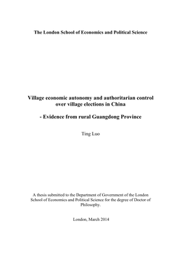 Village Economic Autonomy and Authoritarian Control Over Village Elections in China