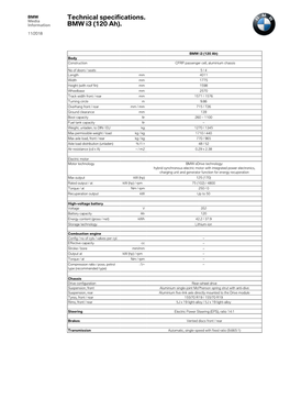 Technical Specifications. BMW I3 (120 Ah)