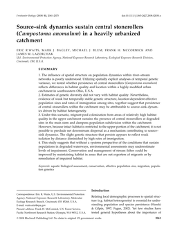 Campostoma Anomalum) in a Heavily Urbanized Catchment