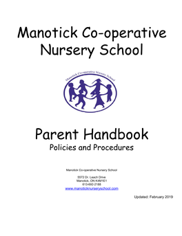 Manotick Co-Operative Nursery School Parent Handbook