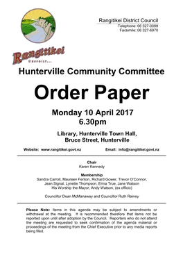 Hunterville Community Committee Order Paper 10 April 2017