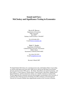 Sound and Fury: Mccloskey and Significance Testing in Economics