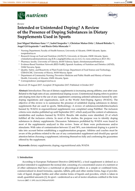 A Review of the Presence of Doping Substances in Dietary Supplements Used in Sports