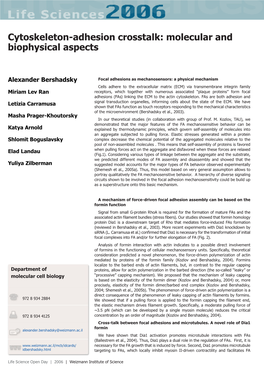 Cytoskeleton-Adhesion Crosstalk: Molecular and Biophysical Aspects