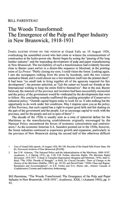 The Emergence of the Pulp and Paper Industry in New Brunswick, 1918-1931