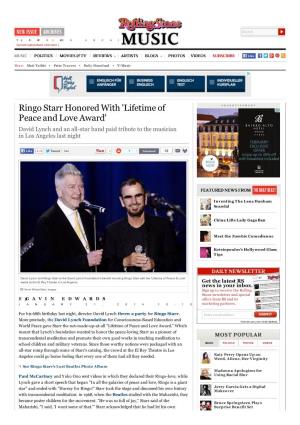 Ringo Starr Honored with 'Lifetime of Peace and Love Award' | Music