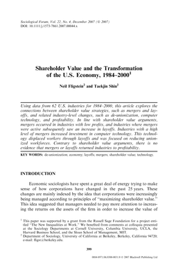 Shareholder Value and the Transformation of the U.S. Economy, 1984–20001