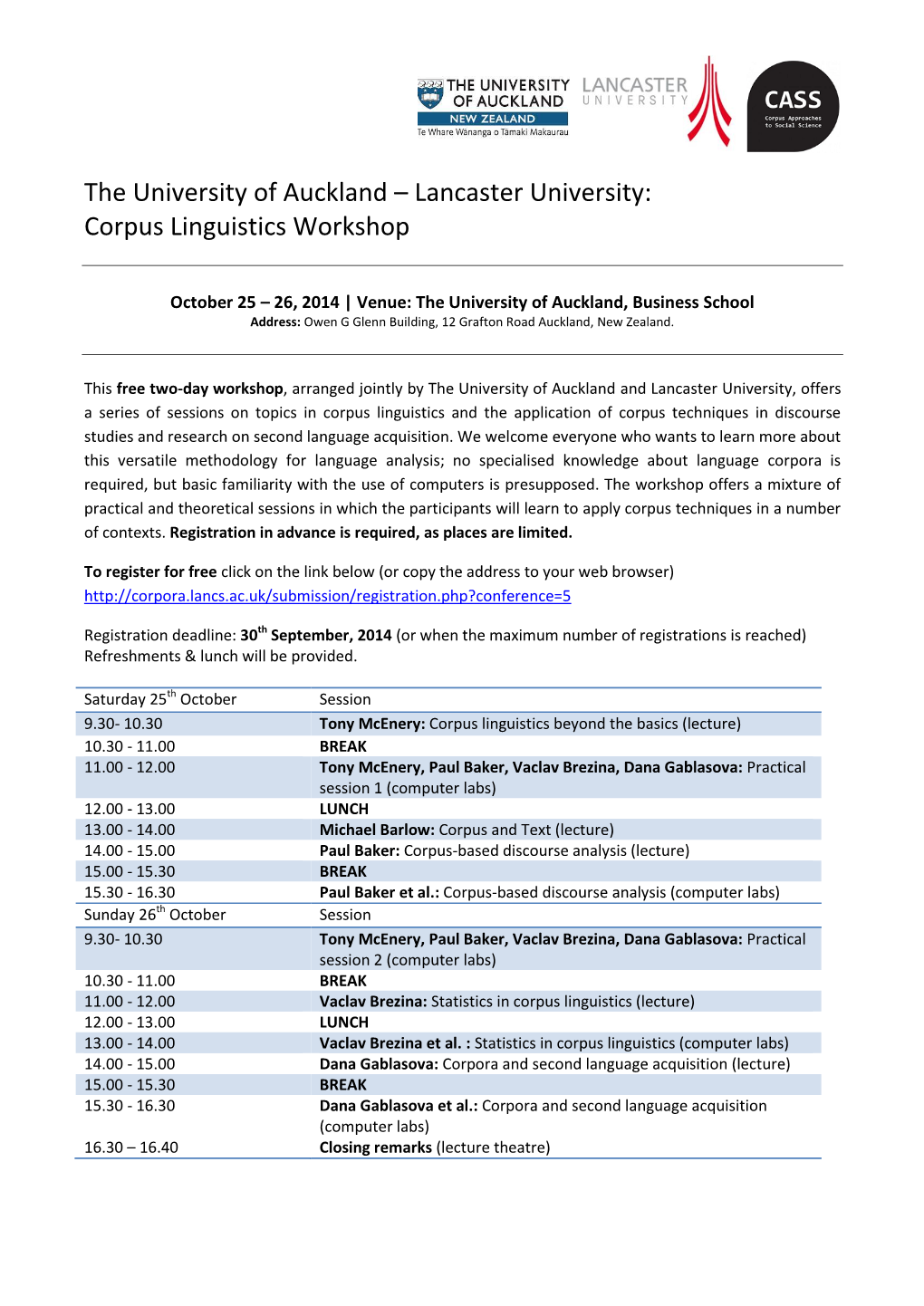 The University of Auckland – Lancaster University: Corpus Linguistics Workshop