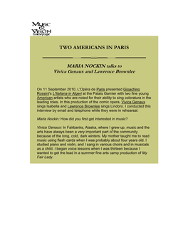 TWO AMERICANS in PARIS MARIA NOCKIN Talks to Vivica Genaux And