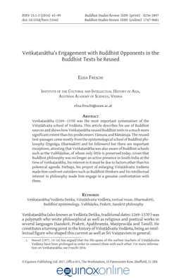 Veṅkaṭanātha's Engagement with Buddhist Opponents in the Buddhist