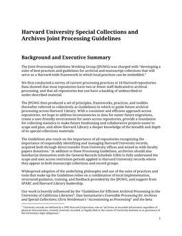 Harvard University Special Collections and Archives Joint Processing Guidelines