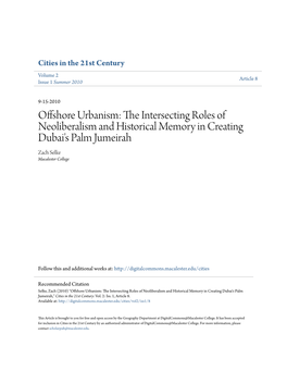 Offshore Urbanism: the Intersecting Roles of Neoliberalism and Historical Memory in Creating Dubai’S Palm Jumeirah