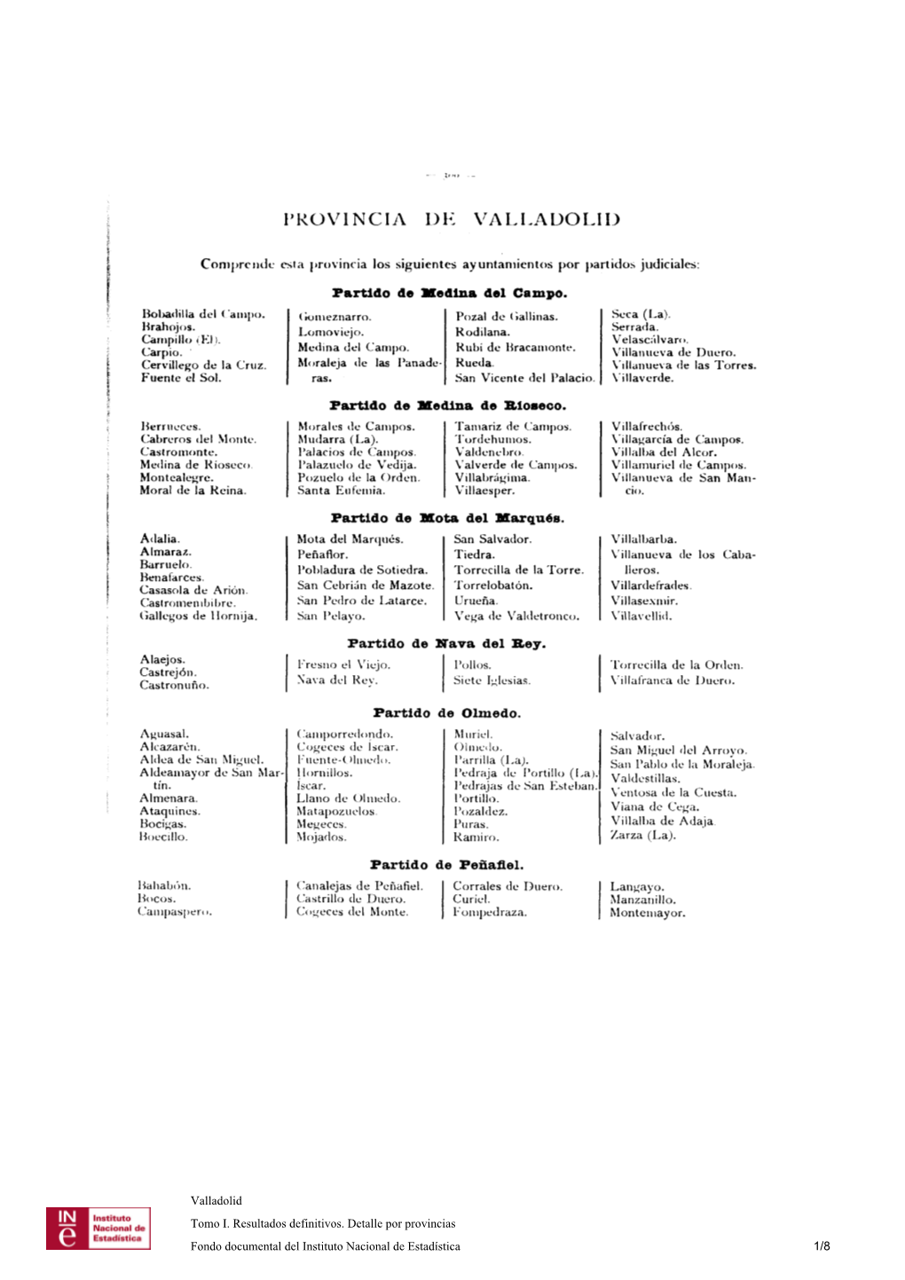 PROVINCIA DE VALLADOLI D Partido De Medina Del Campo . Partido De