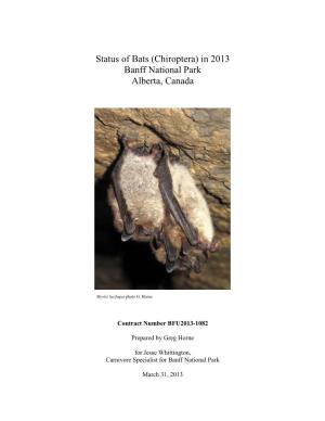 Status of Bats (Chiroptera) in 2013 Banff National Park Alberta, Canada