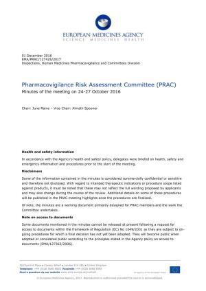 Pharmacovigilance Risk Assessment Committee (PRAC) Minutes of the Meeting on 24-27 October 2016