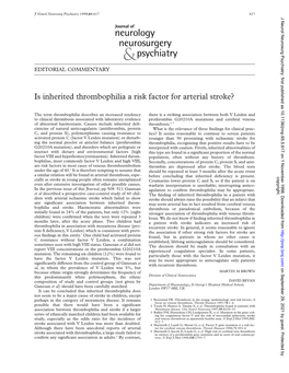 Is Inherited Thrombophilia a Risk Factor for Arterial Stroke?