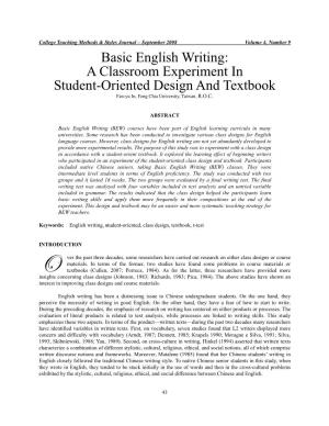 Basic English Writing: a Classroom Experiment in Student-Oriented Design and Textbook Fan-Yu In, Feng Chia University, Taiwan, R.O.C
