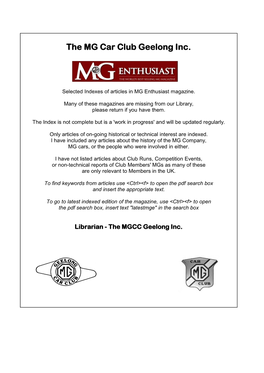 The MG Car Club Geelong Inc