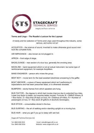 Terms and Lingo – the Roadie’S Lexicon for the Layman