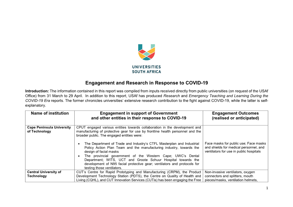 Engagement and Research in Response to COVID-19