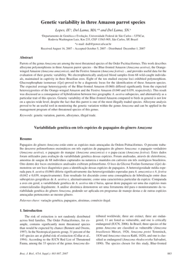 Genetic Variability in Three Amazon Parrot Species