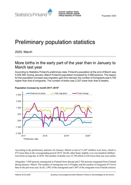 Preliminary Population Statistics 2020, March