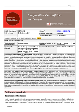 Emergency Plan of Action (Epoa) Iraq: Droughts