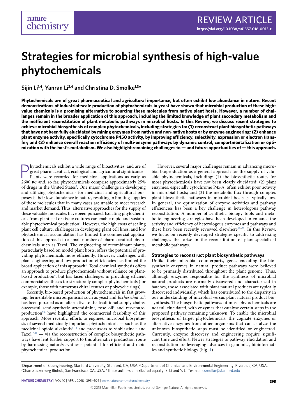 Strategies for Microbial Synthesis of High-Value Phytochemicals