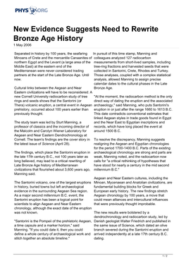 New Evidence Suggests Need to Rewrite Bronze Age History 1 May 2006