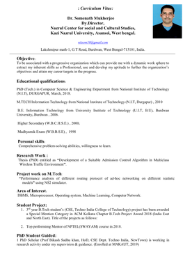 Curriculum Vitae: Dr. Somenath Mukherjee Dy.Director, Nazrul