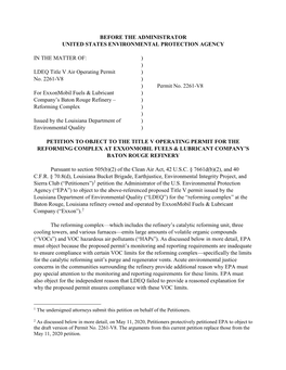 2021 Petition Requesting the Administrator Object to Title V Permit for Exxon Baton Rouge Refinery