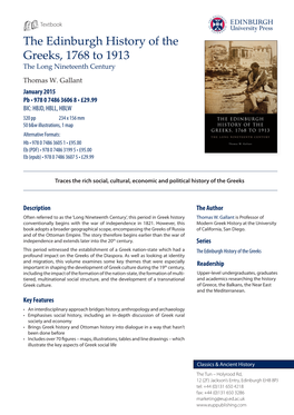 The Edinburgh History of the Greeks, 1768 to 1913 the Long Nineteenth Century