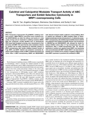 Calcitriol and Calcipotriol Modulate Transport Activity of ABC Transporters and Exhibit Selective Cytotoxicity in MRP1-Overexpressing Cells