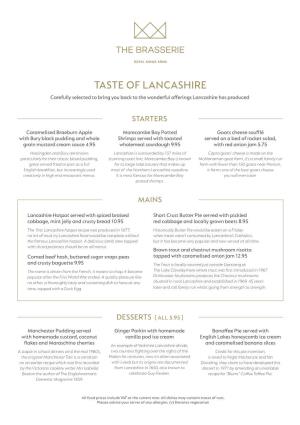 Taste of Lancashire Carefully Selected to Bring You Back to the Wonderful Offerings Lancashire Has Produced