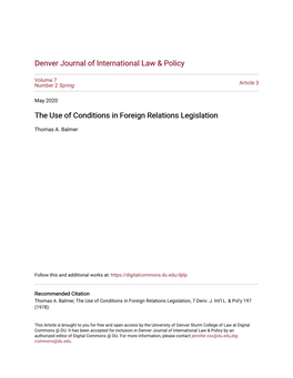 The Use of Conditions in Foreign Relations Legislation