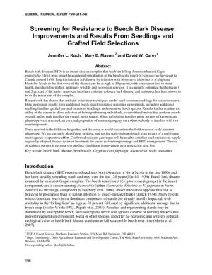 Screening for Resistance to Beech Bark Disease: Improvements and Results from Seedlings and Grafted Field Selections