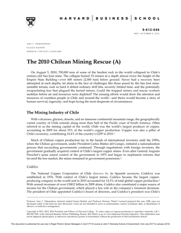 The 2010 Chilean Mining Rescue (A)