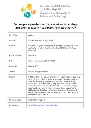 Contemporary Molecular Tools in Microbial Ecology and Their Application to Advancing Biotechnology