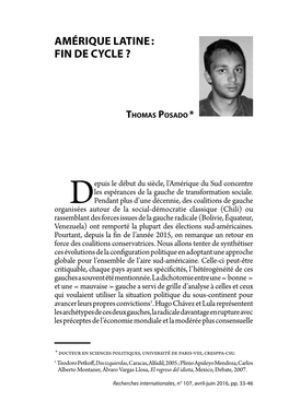 Thomas Posado, Amérique Latine : Fin De Cycle