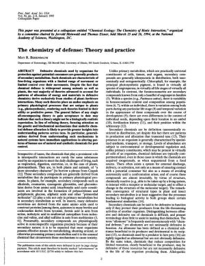 The Chemistry of Defense: Theory and Practice MAY R