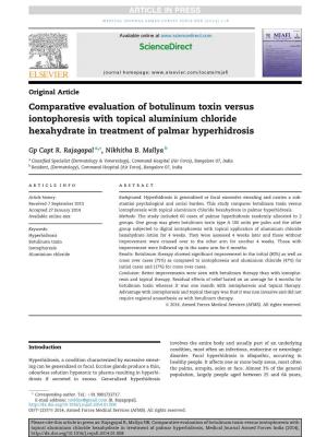 Comparative Evaluation of Botulinum Toxin Versus Iontophoresis with Topical Aluminium Chloride Hexahydrate in Treatment of Palmar Hyperhidrosis