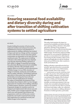 Ensuring Seasonal Food Availability and Dietary Diversity During and After Transition of Shifting Cultivation Systems to Settled Agriculture