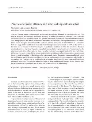 Profile of Clinical Efficacy and Safety of Topical Tacalcitol