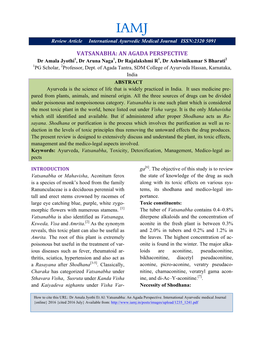 VATSANABHA: an AGADA PERSPECTIVE Dr Amala Jyothi1, Dr Aruna Naga1, Dr Rajalakshmi R1, Dr Ashwinikumar S Bharati2 1PG Scholar, 2Professor, Dept