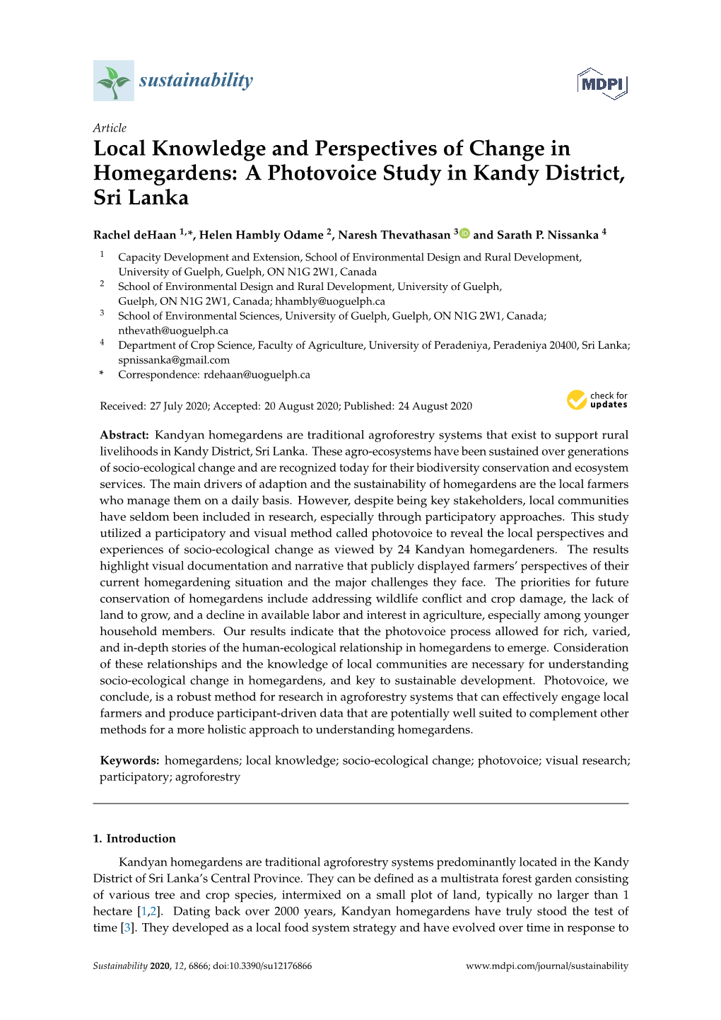 Local Knowledge and Perspectives of Change in Homegardens: a Photovoice Study in Kandy District, Sri Lanka