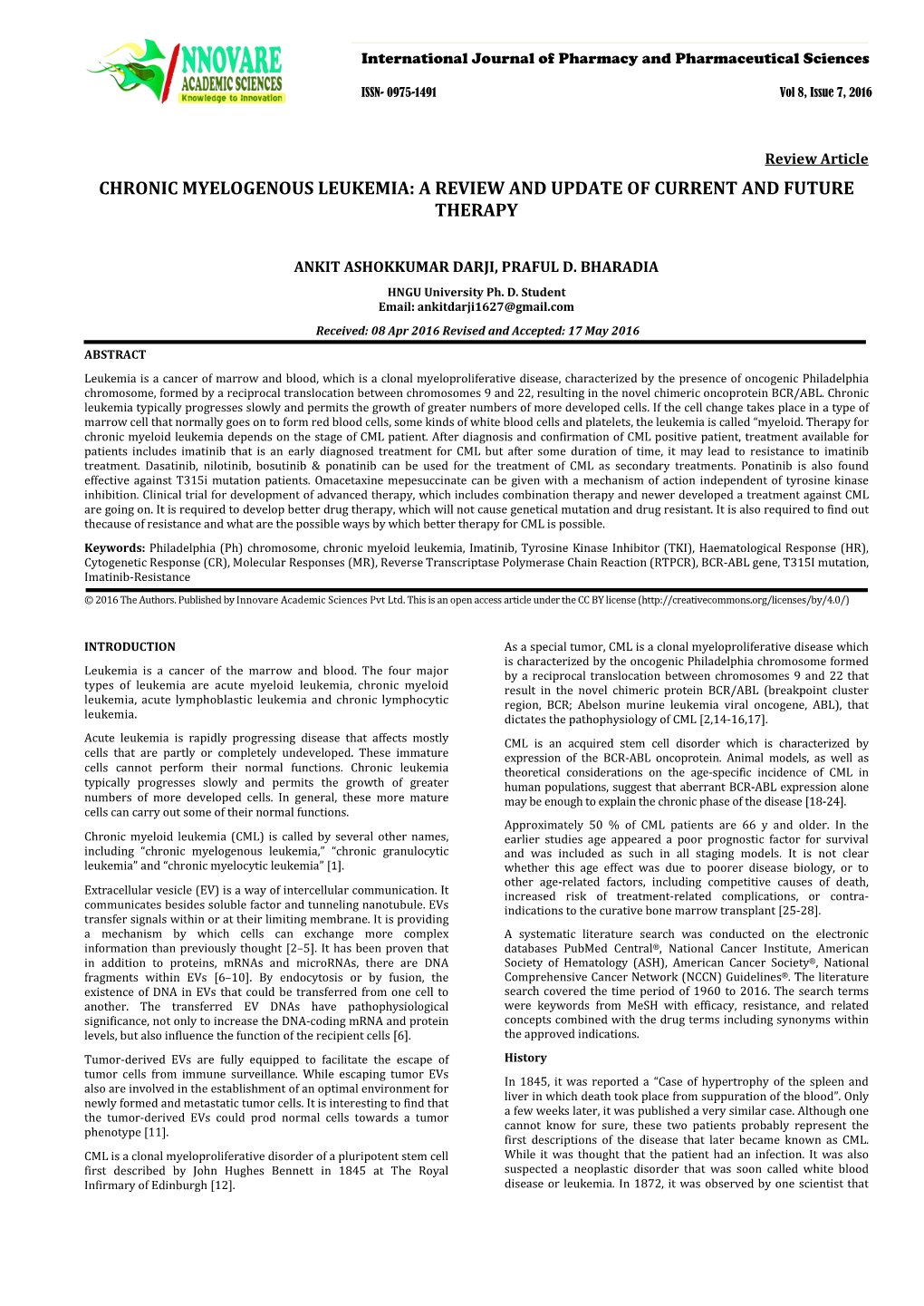 Chronic Myelogenous Leukemia: a Review and Update of Current and Future Therapy