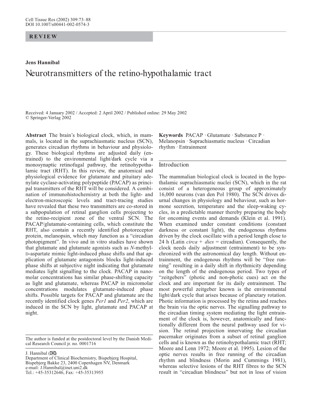 Neurotransmitters of the Retino-Hypothalamic Tract