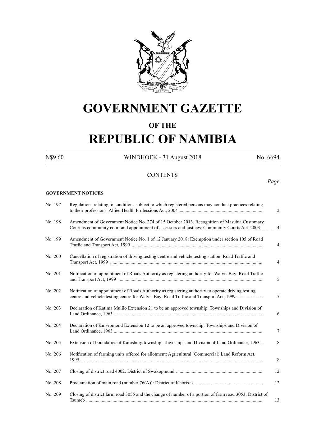 Government Gazette Republic of Namibia