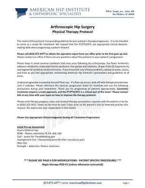 Hip Arthroscopy PT Protocol