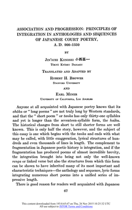 Association and Progression: Principles of Integration in Anthologies and Sequences of Japanese Court Poetry, A.D
